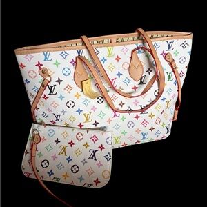Multi Color Neverfull Style Bag with Pouch